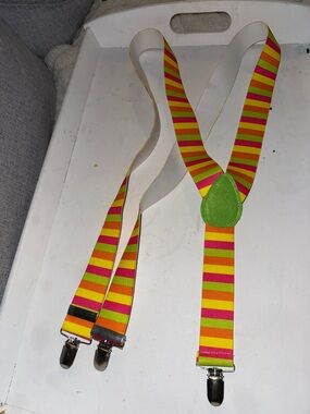 Neon 80s Bright Striped Suspenders - Pink, Yellow & Orange